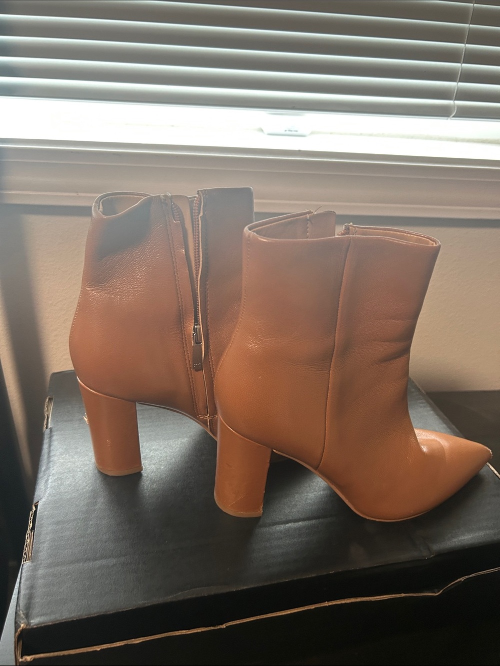 Marc Fisher Tan Leather High Block Heel Ankle Boots